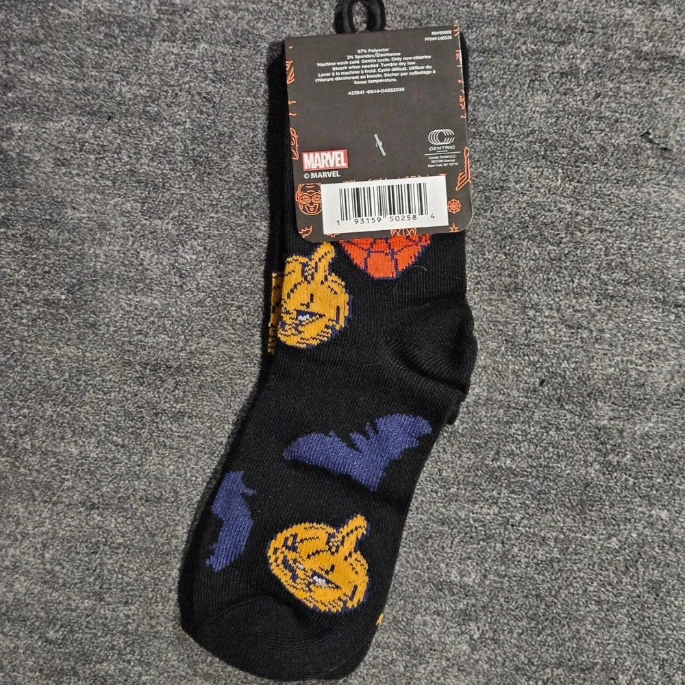 Marvel Kids Spider-Man Halloween Crew Socks Black Orange Pumpkin Bats Size 10-4